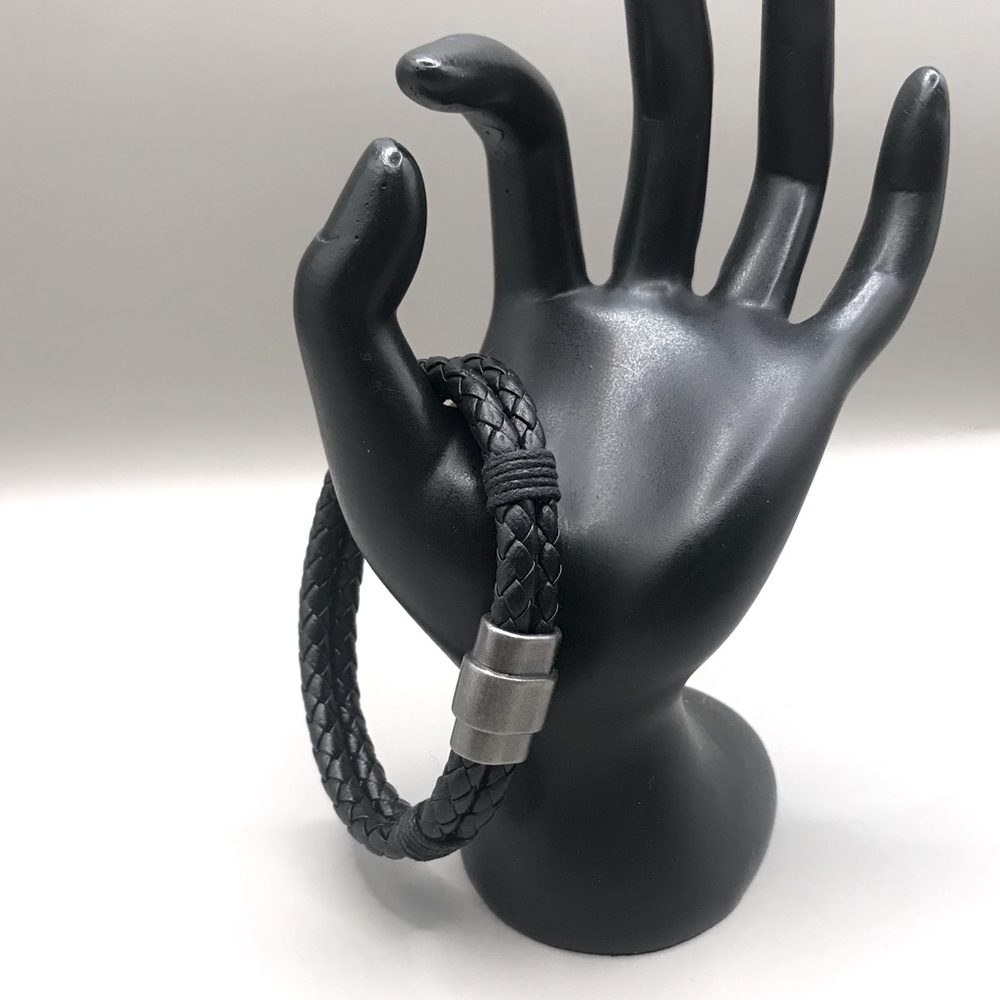 Cool Steel and Beyond Black Double Braided Leather Bracelet